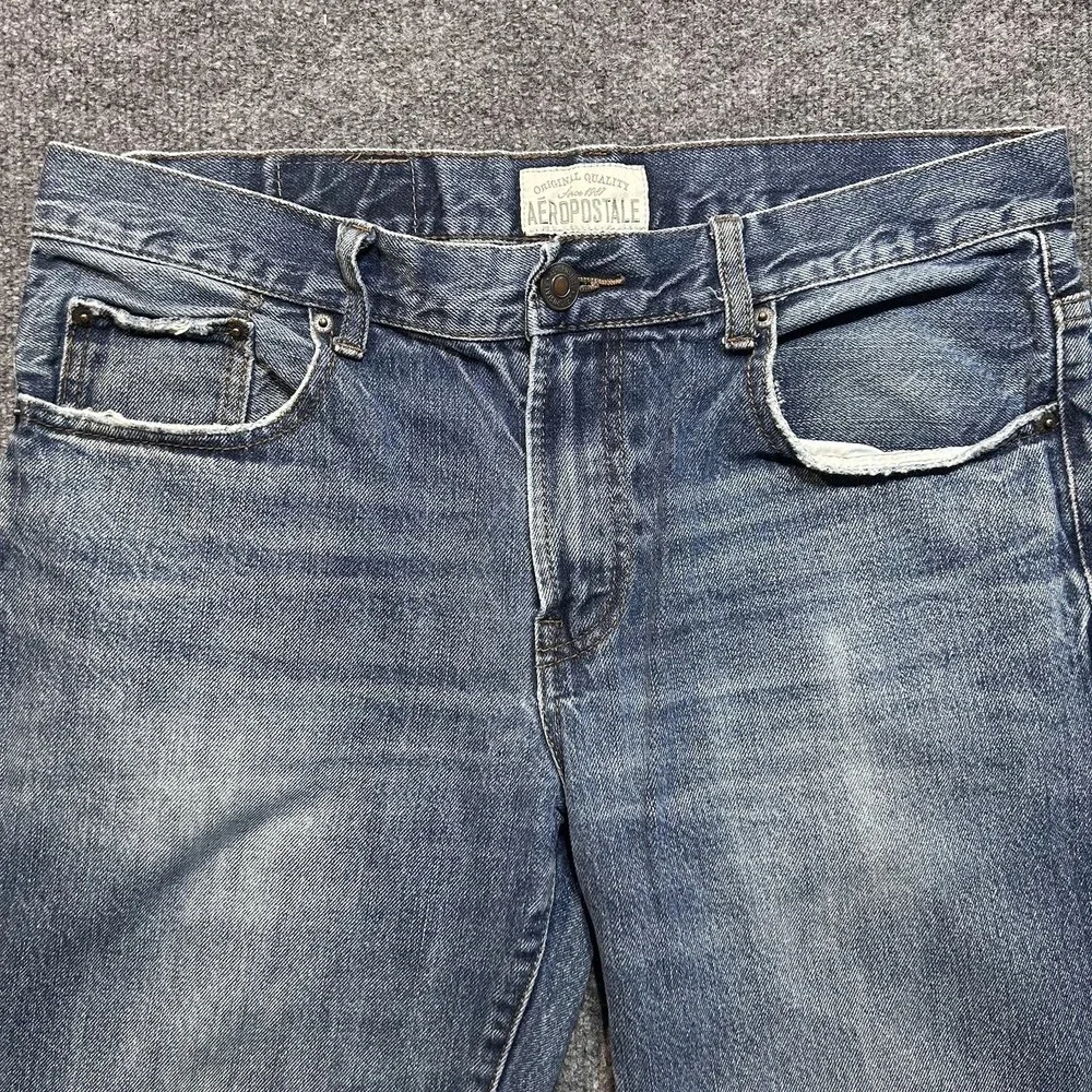 Aeropostale Benton Bootcut Jeans Mens 32x32 Blue Distressed Wide Leg Cotton - Picture 2 of 14